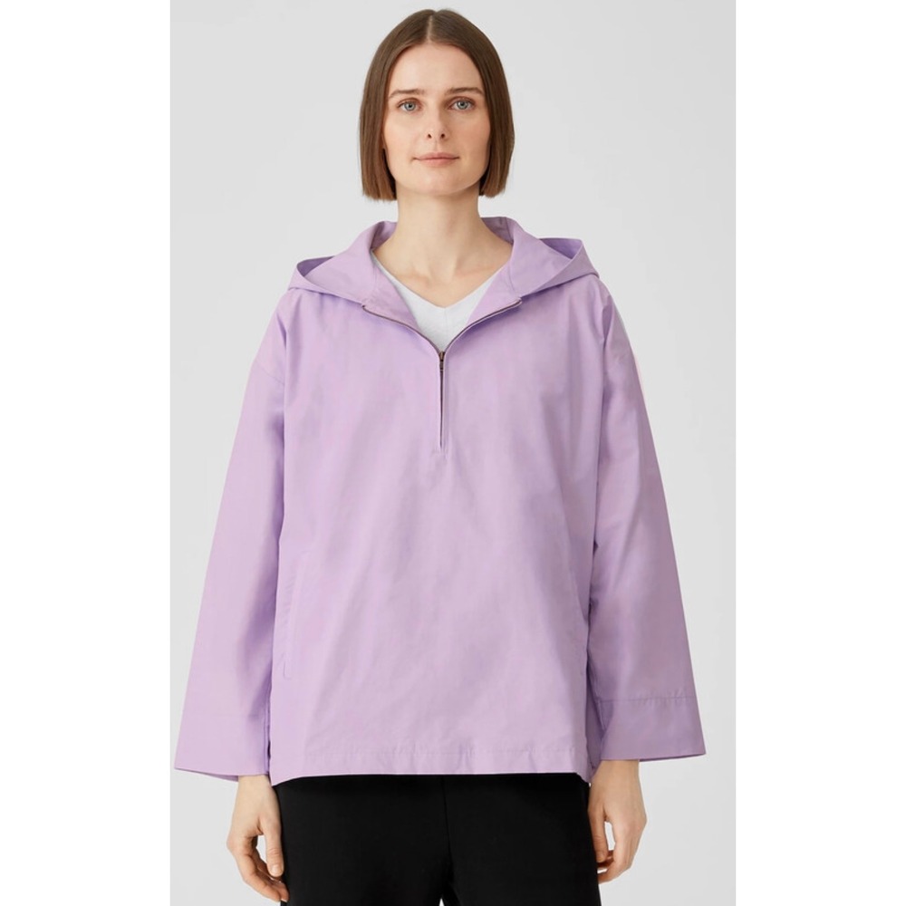 Eileen Fisher Lilac Purple Half Zip Hooded Anorak Pullover Jacket Womens